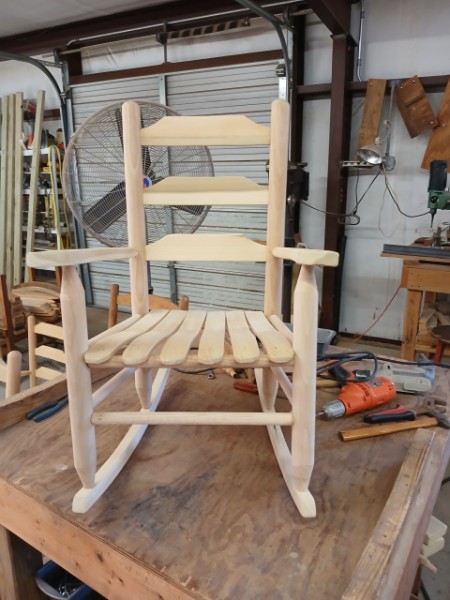Junior sized unfinished wooden rocker
