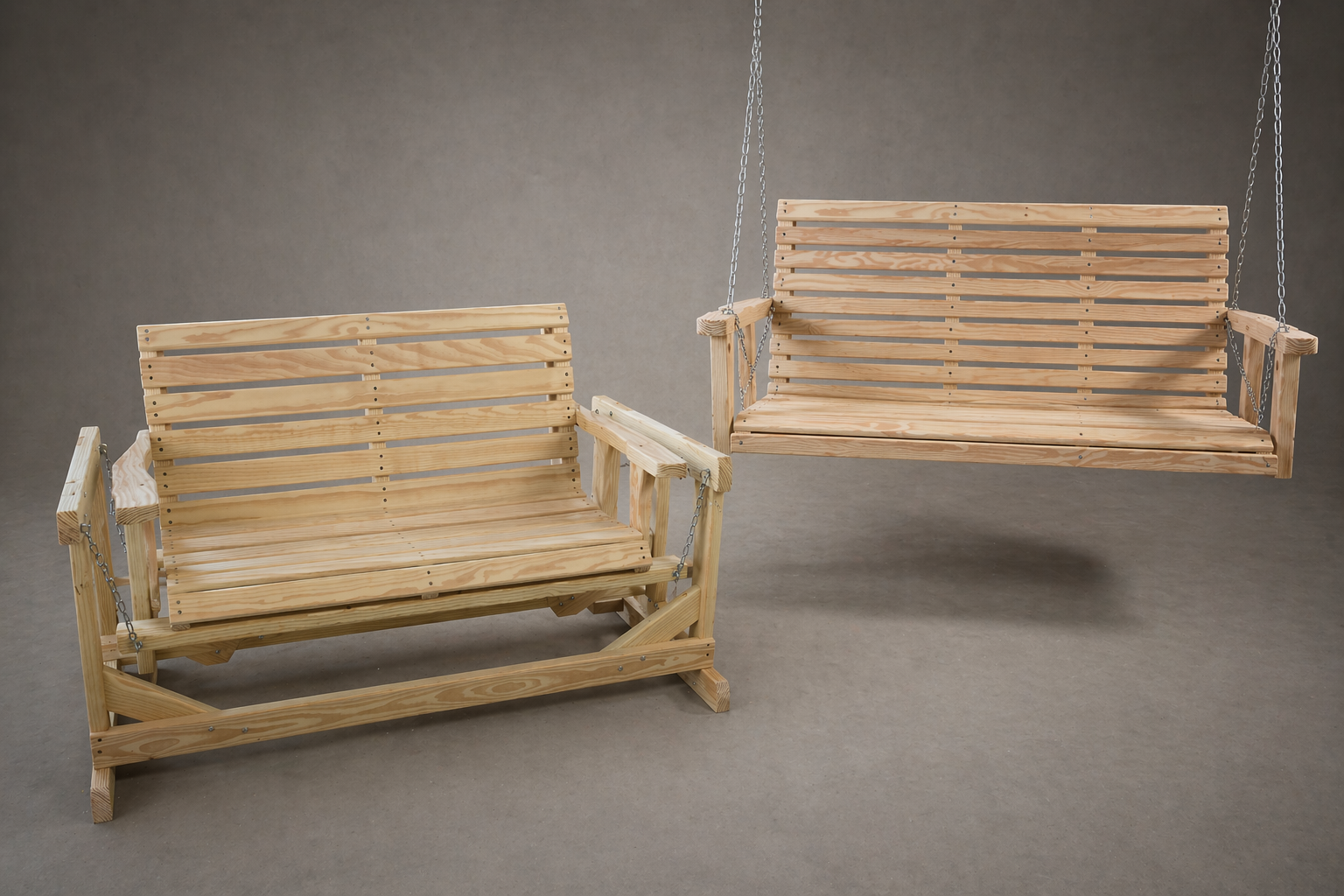AI rendition showing the porch swing and glider bench together